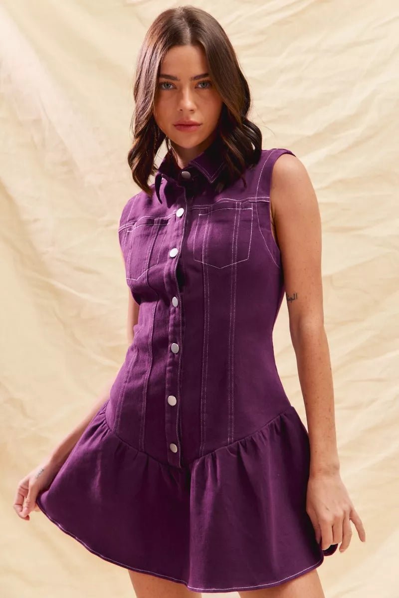 SO ME Button Down Sleeveless Collared Game Day Mini Dress - Bitsy Gypsy Boutique