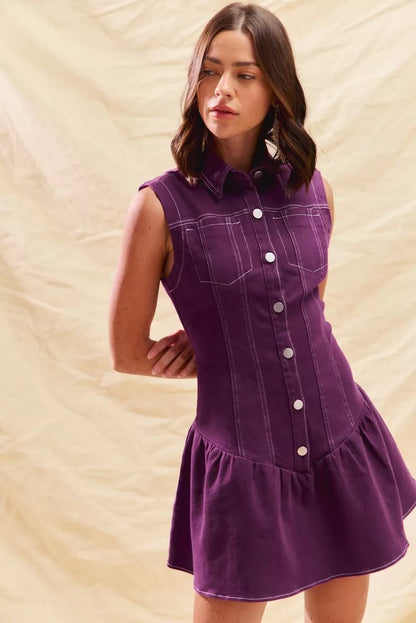 SO ME Button Down Sleeveless Collared Game Day Mini Dress - Bitsy Gypsy Boutique