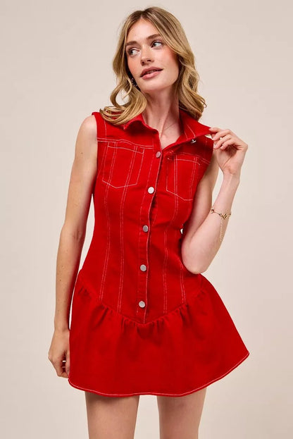 SO ME Button Down Sleeveless Collared Game Day Mini Dress - Bitsy Gypsy Boutique