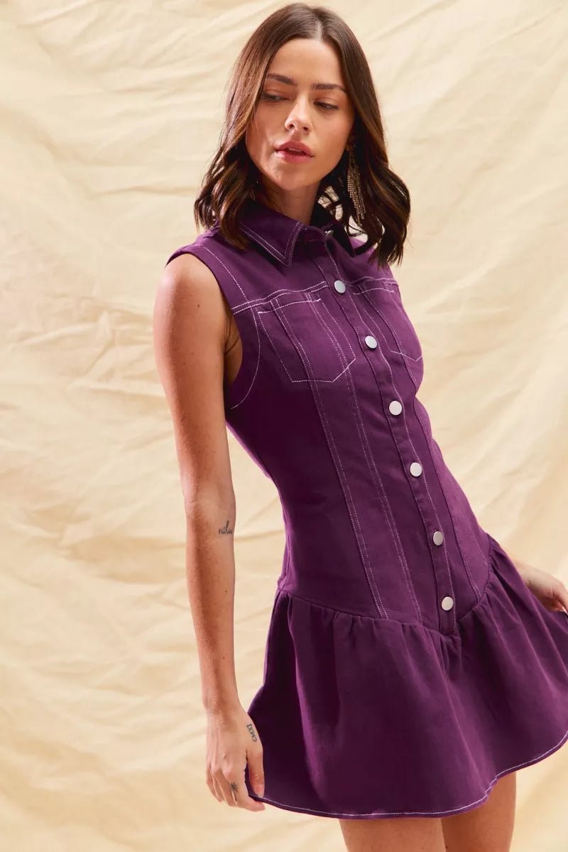 SO ME Button Down Sleeveless Collared Game Day Mini Dress - Bitsy Gypsy Boutique