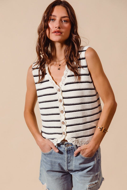 SO ME Buttoned Front Stripe Texture Knitted Sweater Vest - Bitsy Gypsy Boutique
