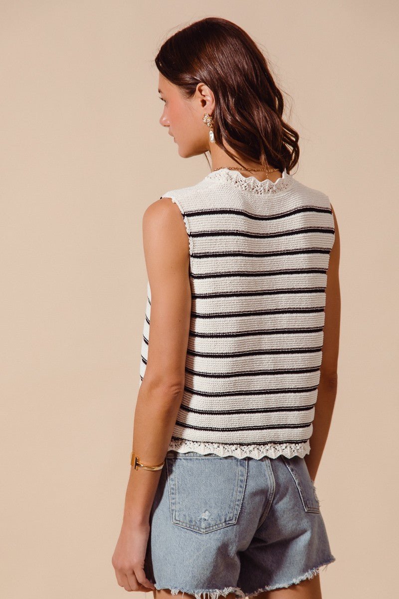 SO ME Buttoned Front Stripe Texture Knitted Sweater Vest - Bitsy Gypsy Boutique