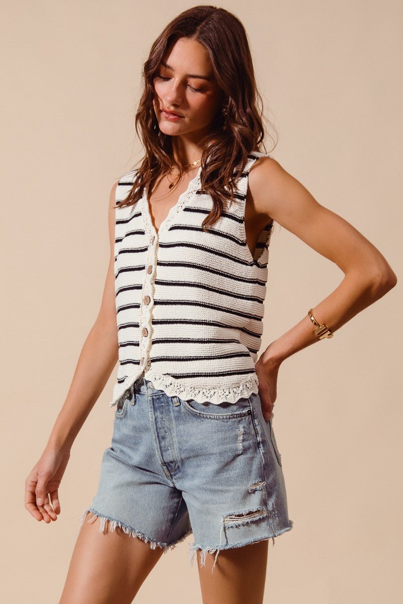 SO ME Buttoned Front Stripe Texture Knitted Sweater Vest - Bitsy Gypsy Boutique