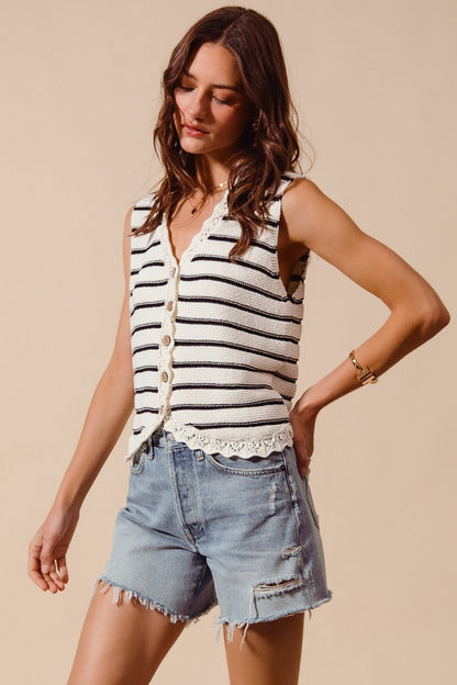 SO ME Buttoned Front Stripe Texture Knitted Sweater Vest - Bitsy Gypsy Boutique