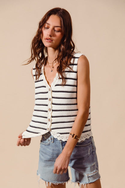 SO ME Buttoned Front Stripe Texture Knitted Sweater Vest - Bitsy Gypsy Boutique