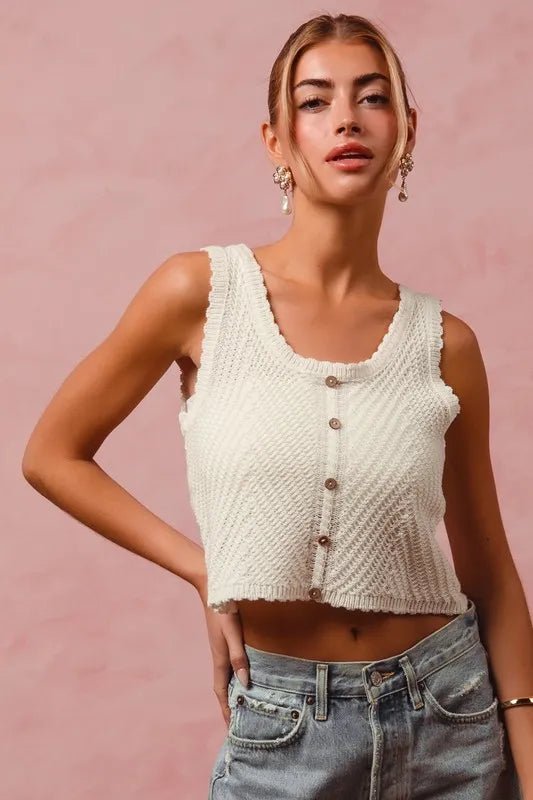 SO ME Chevron Pattern Buttoned Front Lightweight Tank Top - Bitsy Gypsy Boutique