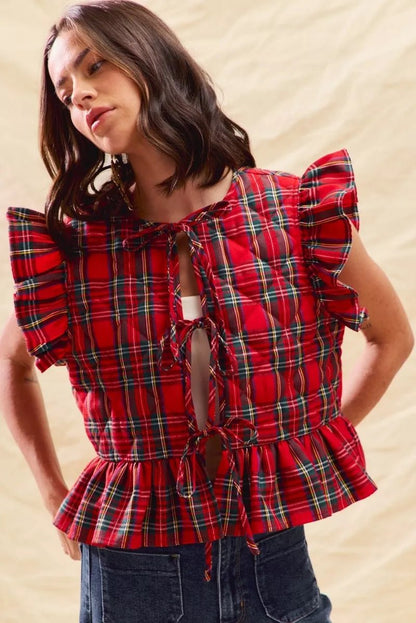 SO ME Christmas Holiday Plaid Ruffled Quilt Vest Top - Bitsy Gypsy Boutique