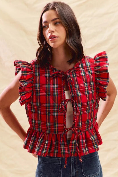 SO ME Christmas Holiday Plaid Ruffled Quilt Vest Top - Bitsy Gypsy Boutique
