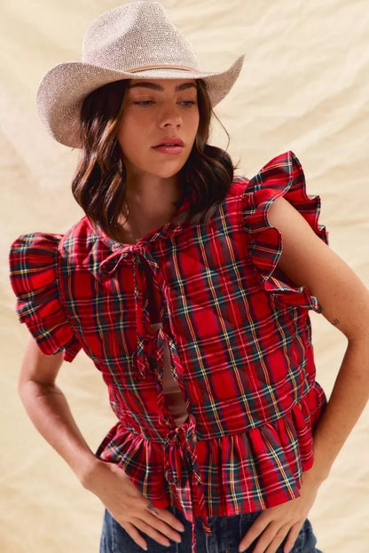 SO ME Christmas Holiday Plaid Ruffled Quilt Vest Top - Bitsy Gypsy Boutique