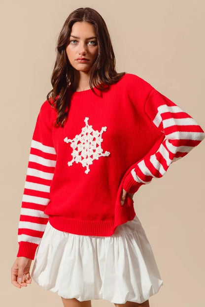 SO ME Christmas Snowflake Crochet Embellished Sweater - Bitsy Gypsy Boutique