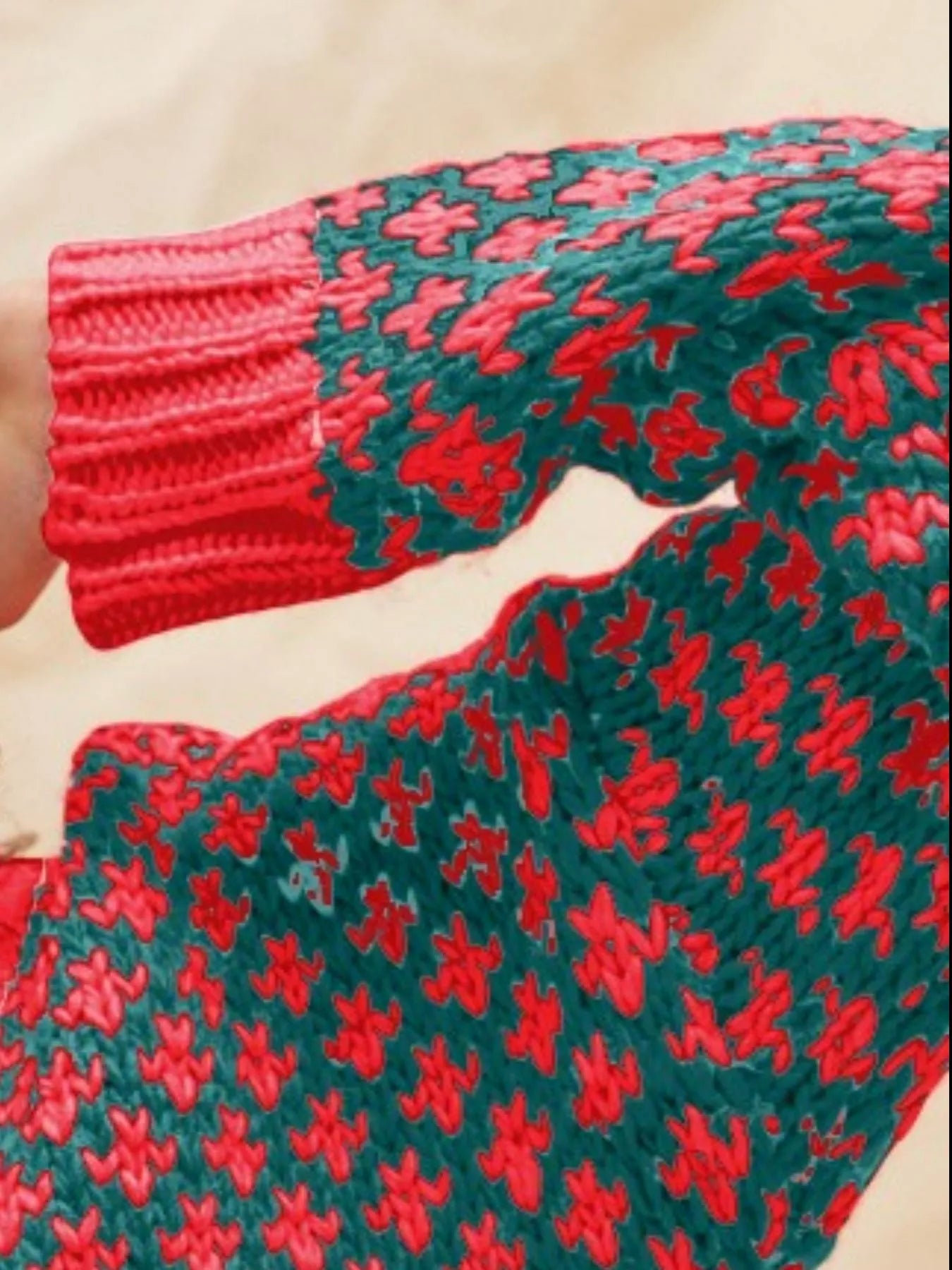 SO ME Color Block Textured Christmas Sweater V Neck Top - Bitsy Gypsy Boutique