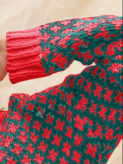 SO ME Color Block Textured Christmas Sweater V Neck Top - Bitsy Gypsy Boutique