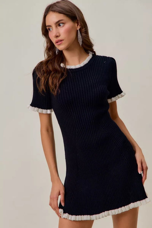 SO ME Contrast Ruffled Sweater Knit Mini Dress - Bitsy Gypsy Boutique