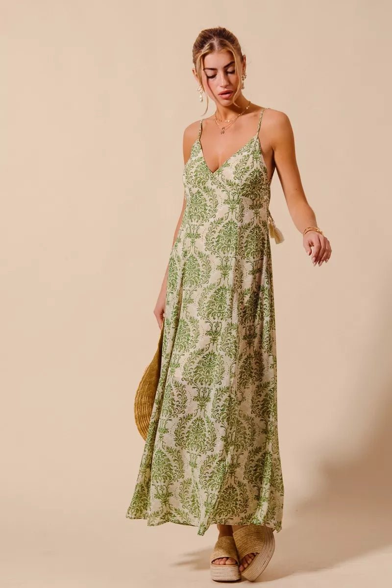 SO ME Damask Floral Summer Maxi Flowy Dress With Open Back - Bitsy Gypsy Boutique
