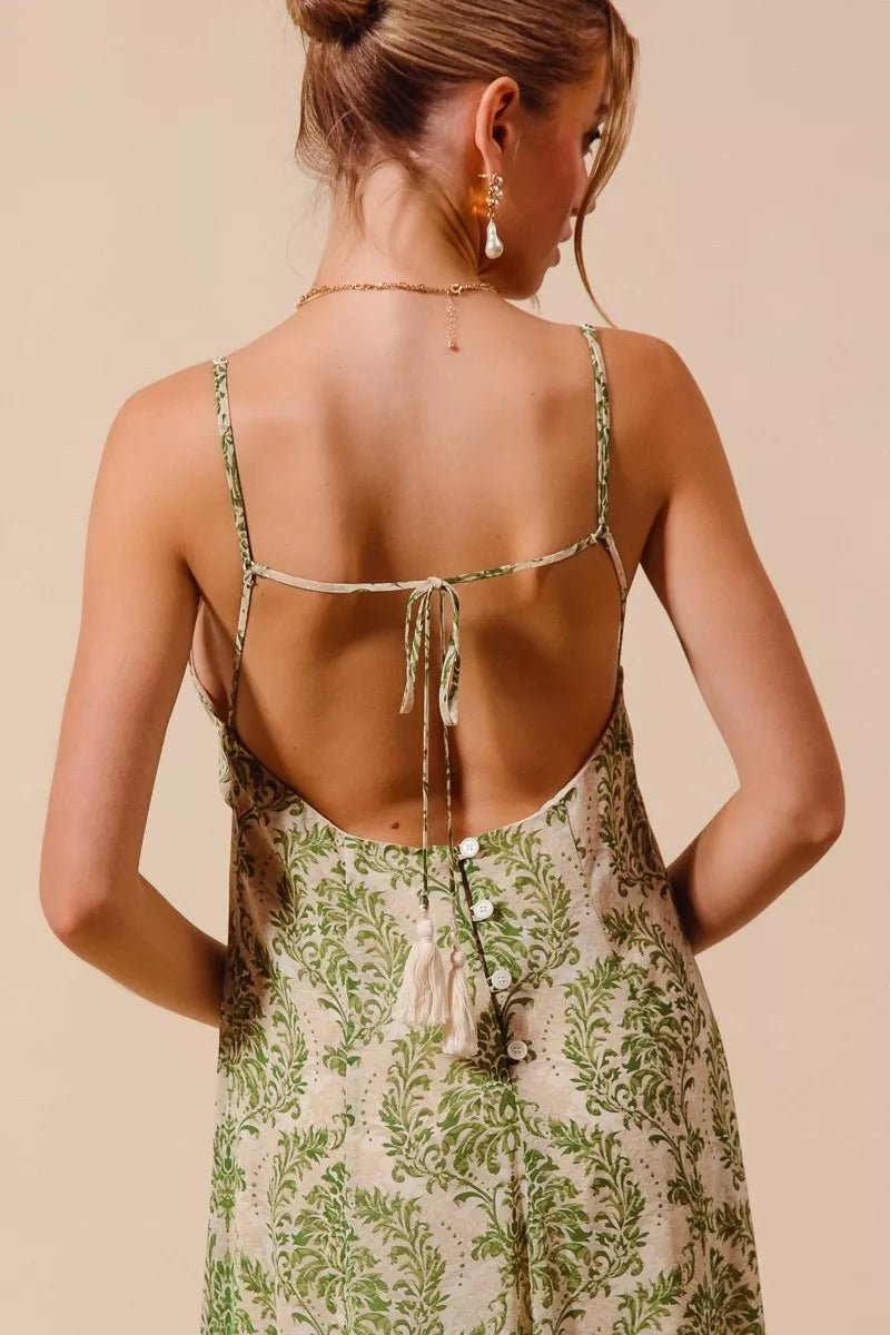 SO ME Damask Floral Summer Maxi Flowy Dress With Open Back - Bitsy Gypsy Boutique