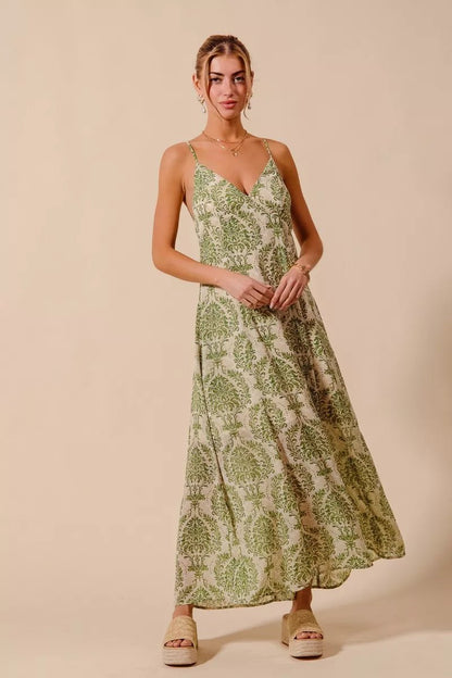 SO ME Damask Floral Summer Maxi Flowy Dress With Open Back - Bitsy Gypsy Boutique