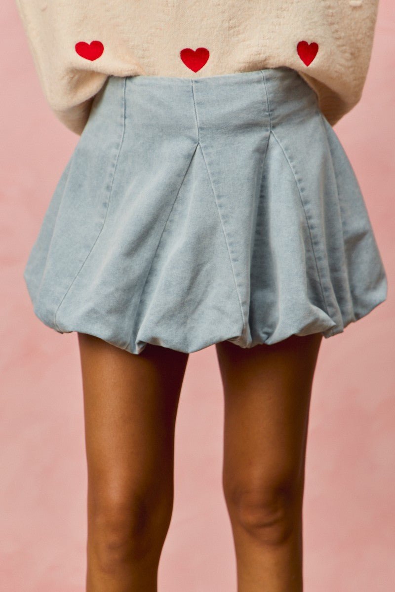 SO ME Denim Bubble Mini Skirt - Bitsy Gypsy Boutique