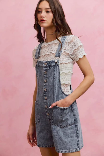 SO ME Denim Washed On Front With Adjustable Strap Romper - Bitsy Gypsy Boutique
