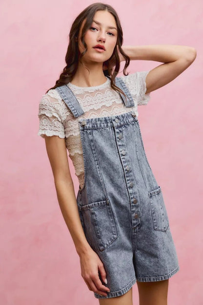 SO ME Denim Washed On Front With Adjustable Strap Romper - Bitsy Gypsy Boutique