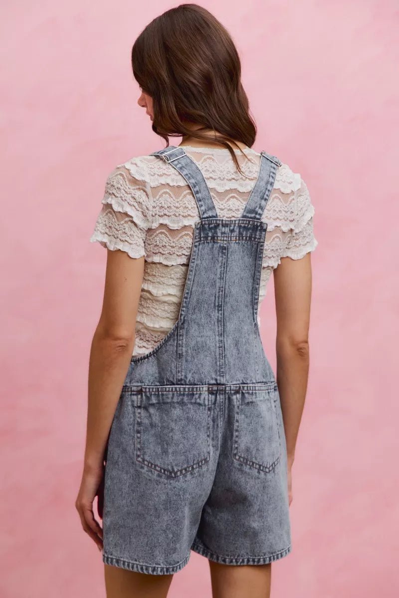 SO ME Denim Washed On Front With Adjustable Strap Romper - Bitsy Gypsy Boutique
