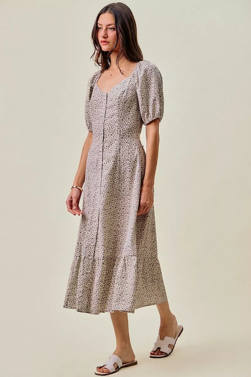 SO ME Ditsy Floral Self Belt On Elastic Waist Maxi Dress - Bitsy Gypsy Boutique