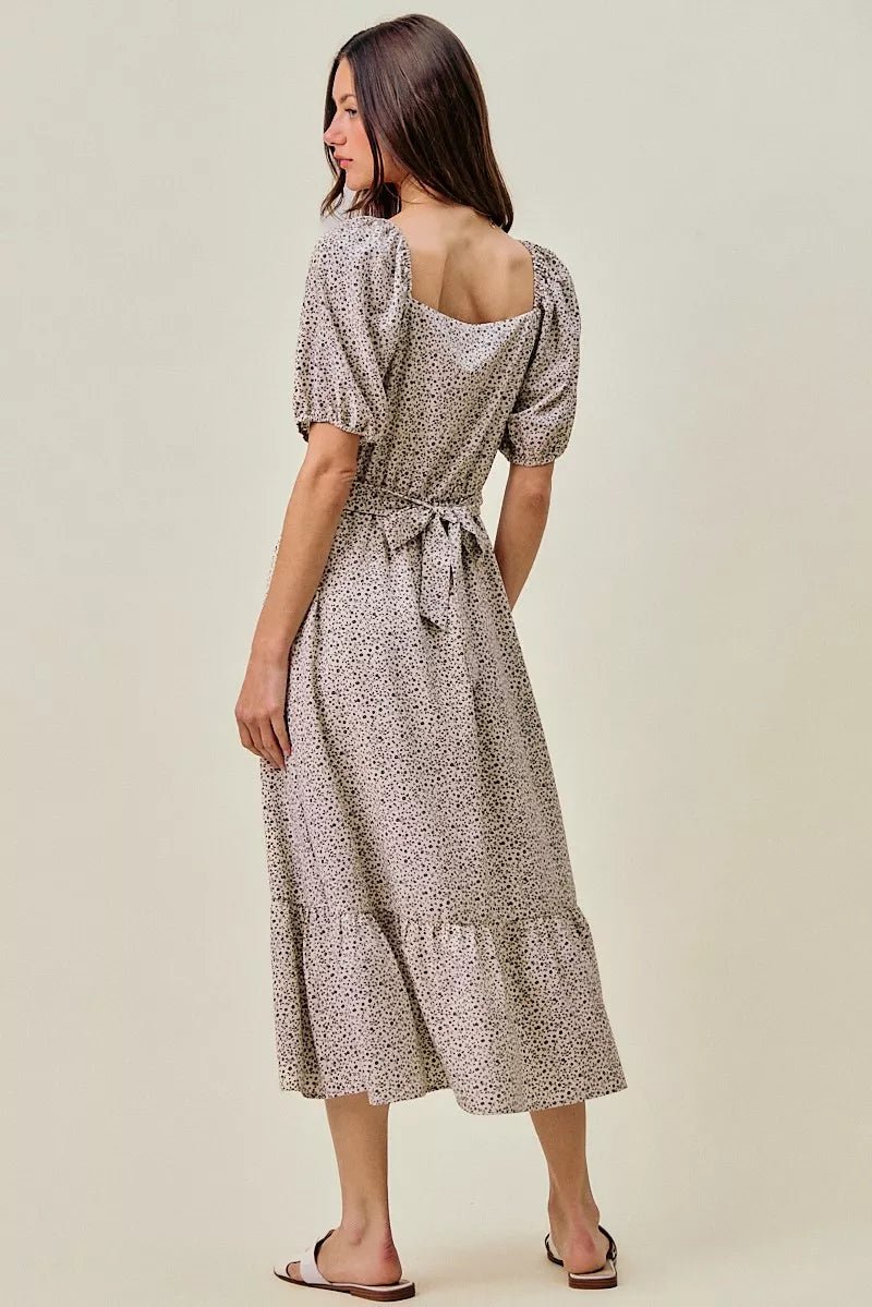 SO ME Ditsy Floral Self Belt On Elastic Waist Maxi Dress - Bitsy Gypsy Boutique
