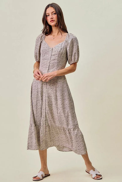 SO ME Ditsy Floral Self Belt On Elastic Waist Maxi Dress - Bitsy Gypsy Boutique