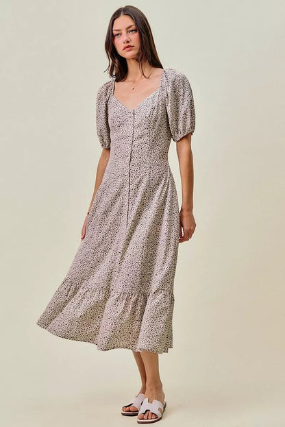 SO ME Ditsy Floral Self Belt On Elastic Waist Maxi Dress - Bitsy Gypsy Boutique