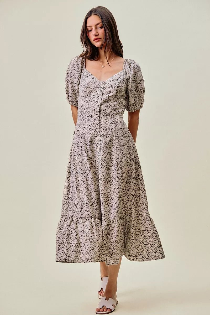 SO ME Ditsy Floral Self Belt On Elastic Waist Maxi Dress - Bitsy Gypsy Boutique