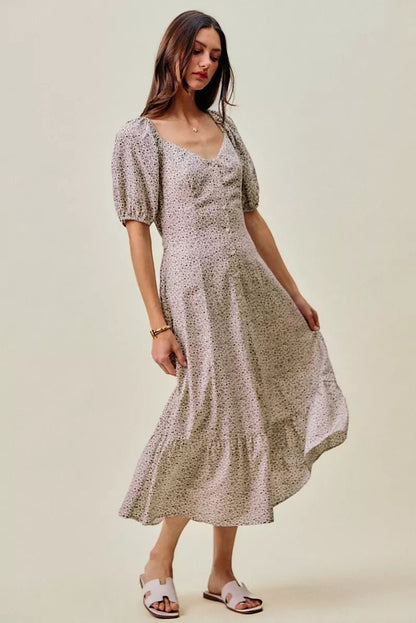 SO ME Ditsy Floral Self Belt On Elastic Waist Maxi Dress - Bitsy Gypsy Boutique