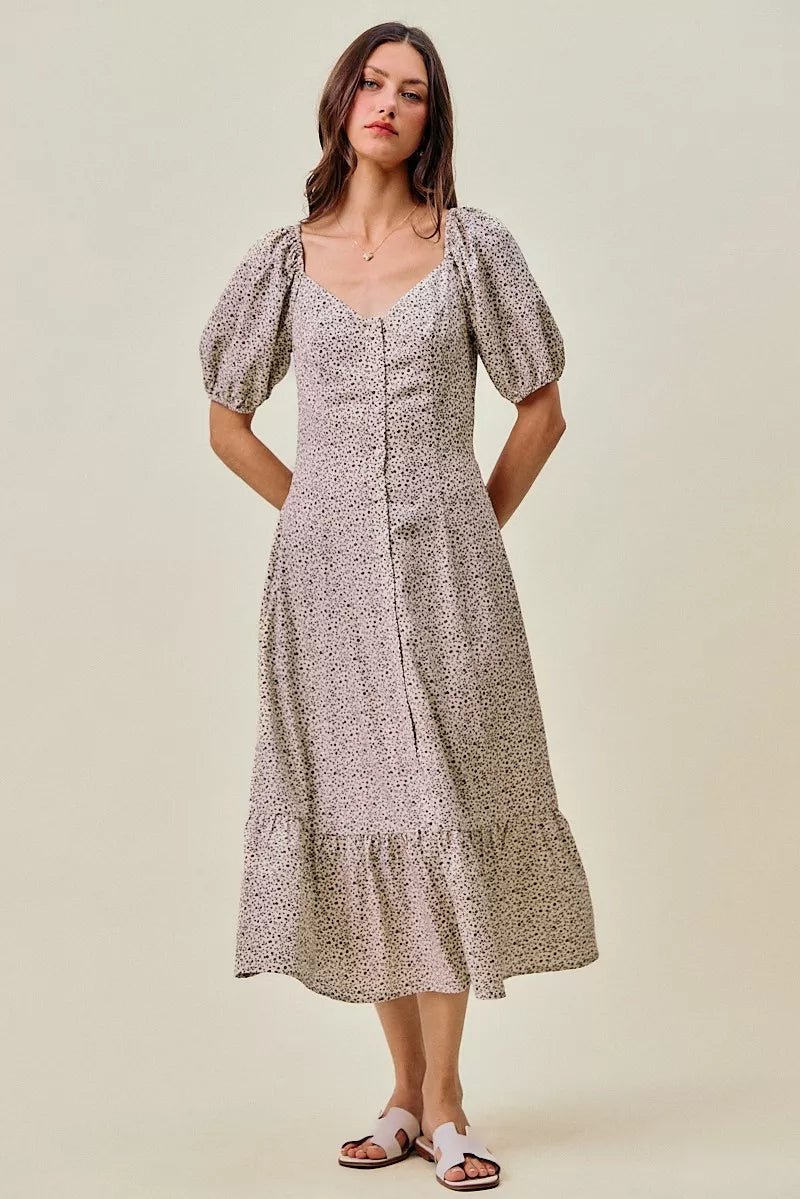 SO ME Ditsy Floral Self Belt On Elastic Waist Maxi Dress - Bitsy Gypsy Boutique