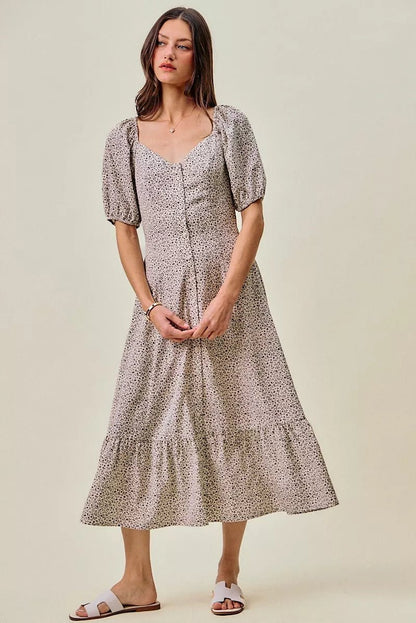 SO ME Ditsy Floral Self Belt On Elastic Waist Maxi Dress - Bitsy Gypsy Boutique