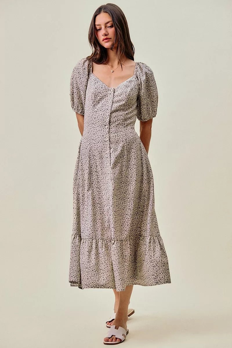 SO ME Ditsy Floral Self Belt On Elastic Waist Maxi Dress - Bitsy Gypsy Boutique