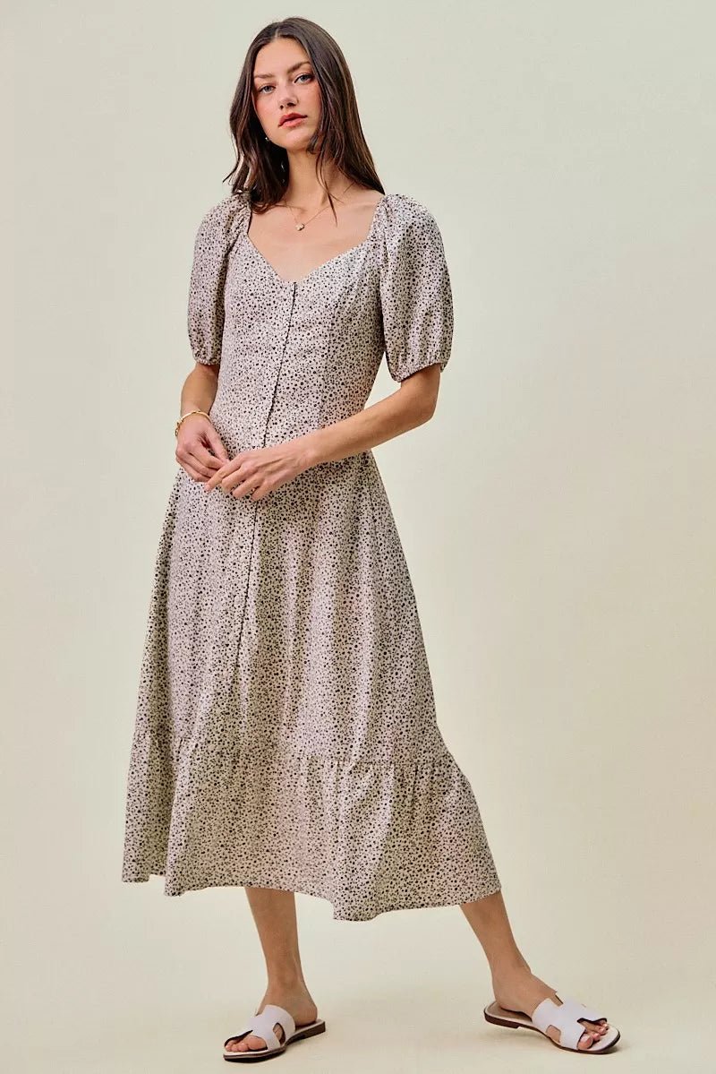 SO ME Ditsy Floral Self Belt On Elastic Waist Maxi Dress - Bitsy Gypsy Boutique