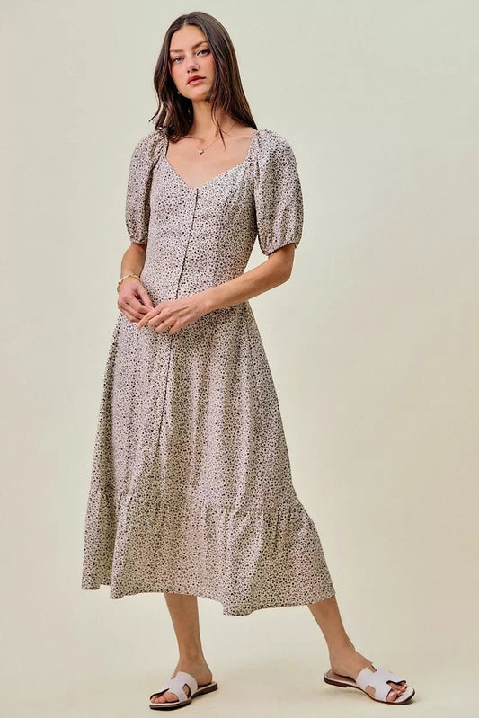 SO ME Ditsy Floral Self Belt On Elastic Waist Maxi Dress - Bitsy Gypsy Boutique