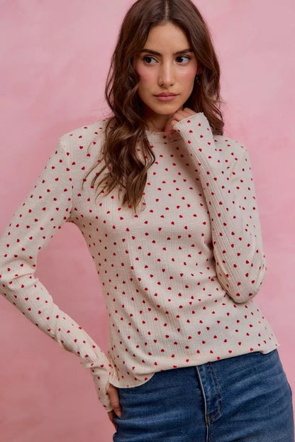 SO ME Ditsy Heart All Over Slub Rib Knit Valentine Top - Bitsy Gypsy Boutique