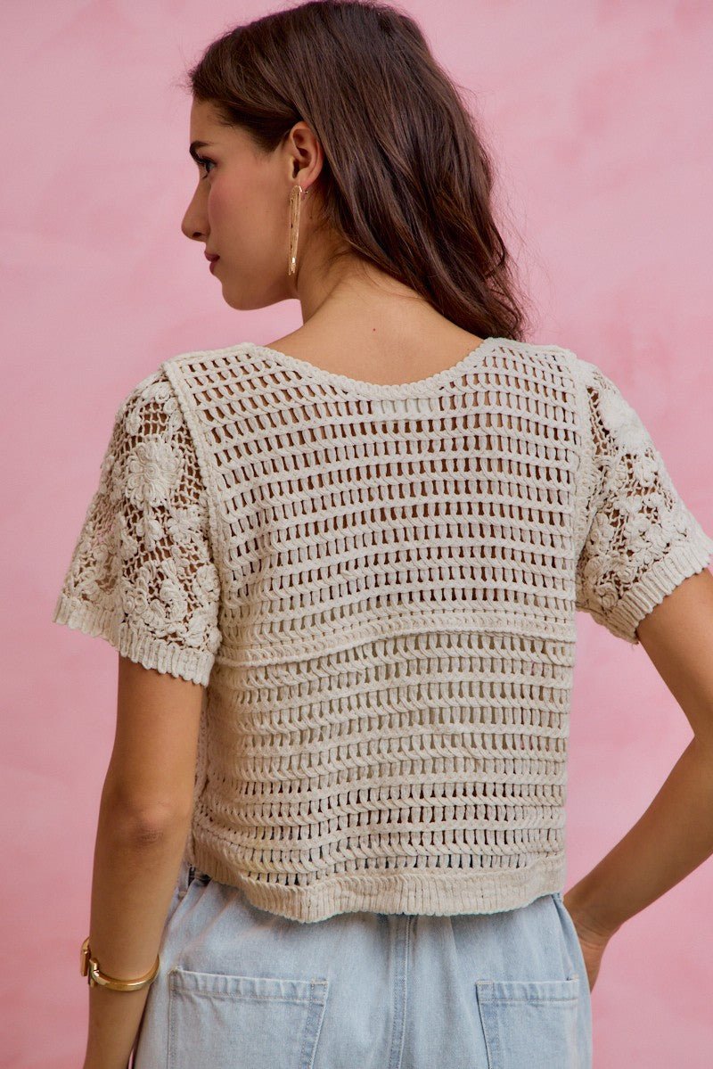 SO ME Floral Crochet Lace Button Down Cardigan - Bitsy Gypsy Boutique