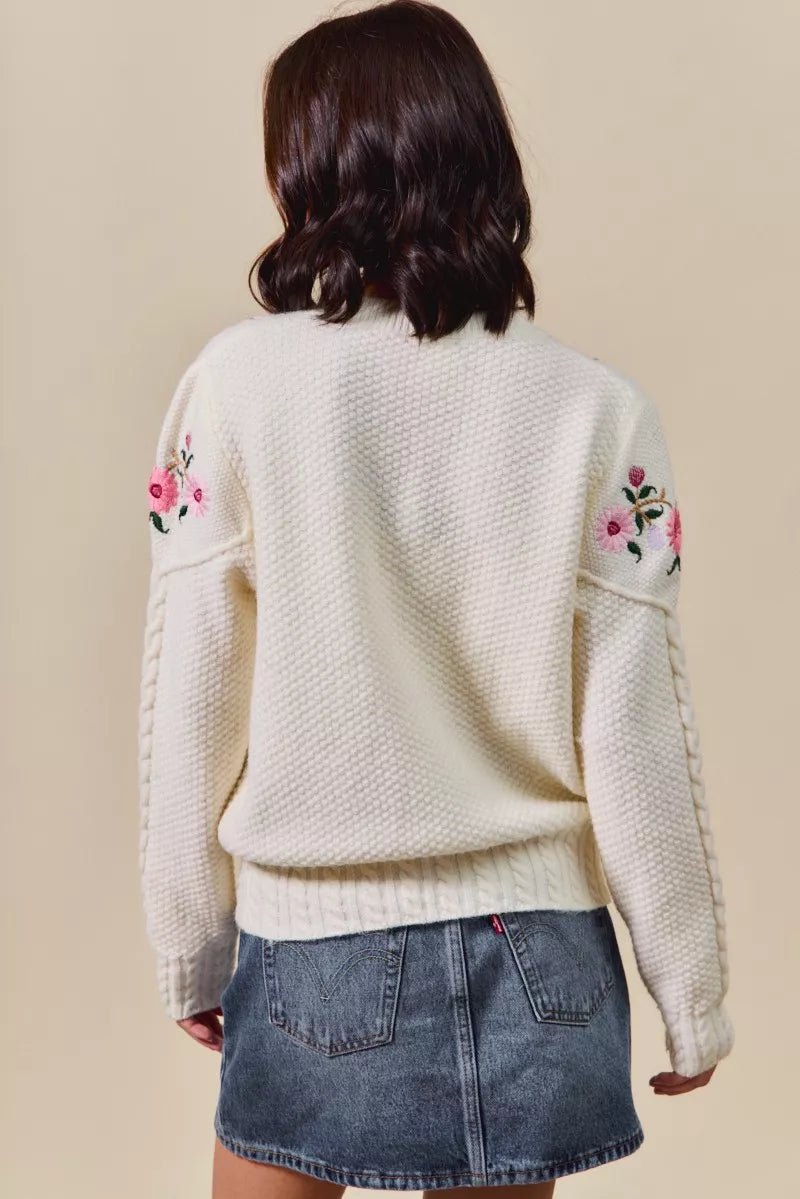 SO ME Floral Embroidered Coquette Sweater Cardigan - Bitsy Gypsy Boutique
