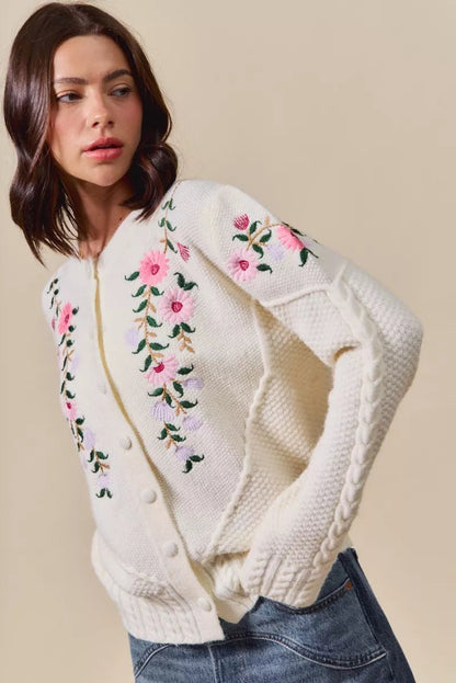 SO ME Floral Embroidered Coquette Sweater Cardigan - Bitsy Gypsy Boutique