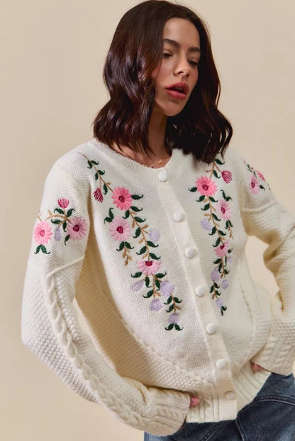 SO ME Floral Embroidered Coquette Sweater Cardigan - Bitsy Gypsy Boutique