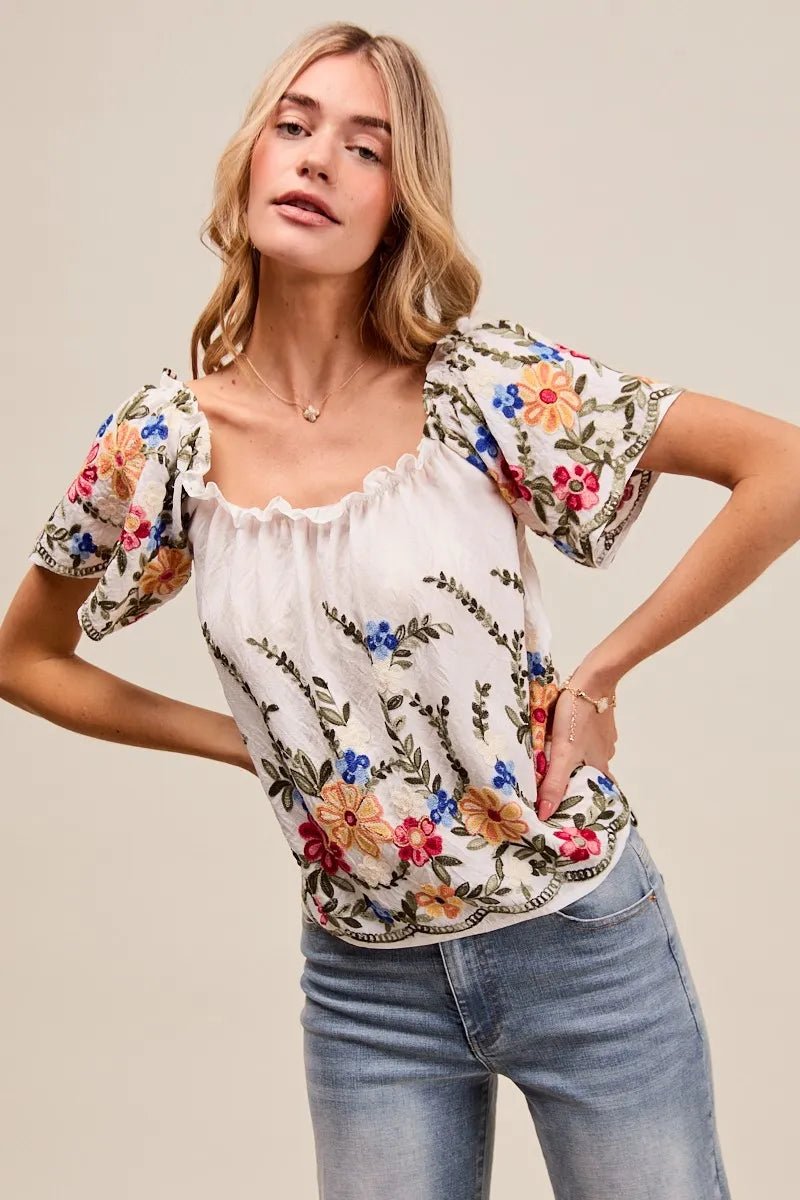 SO ME Floral Embroidered Two Way Off The Shoulder Blouse - Bitsy Gypsy Boutique
