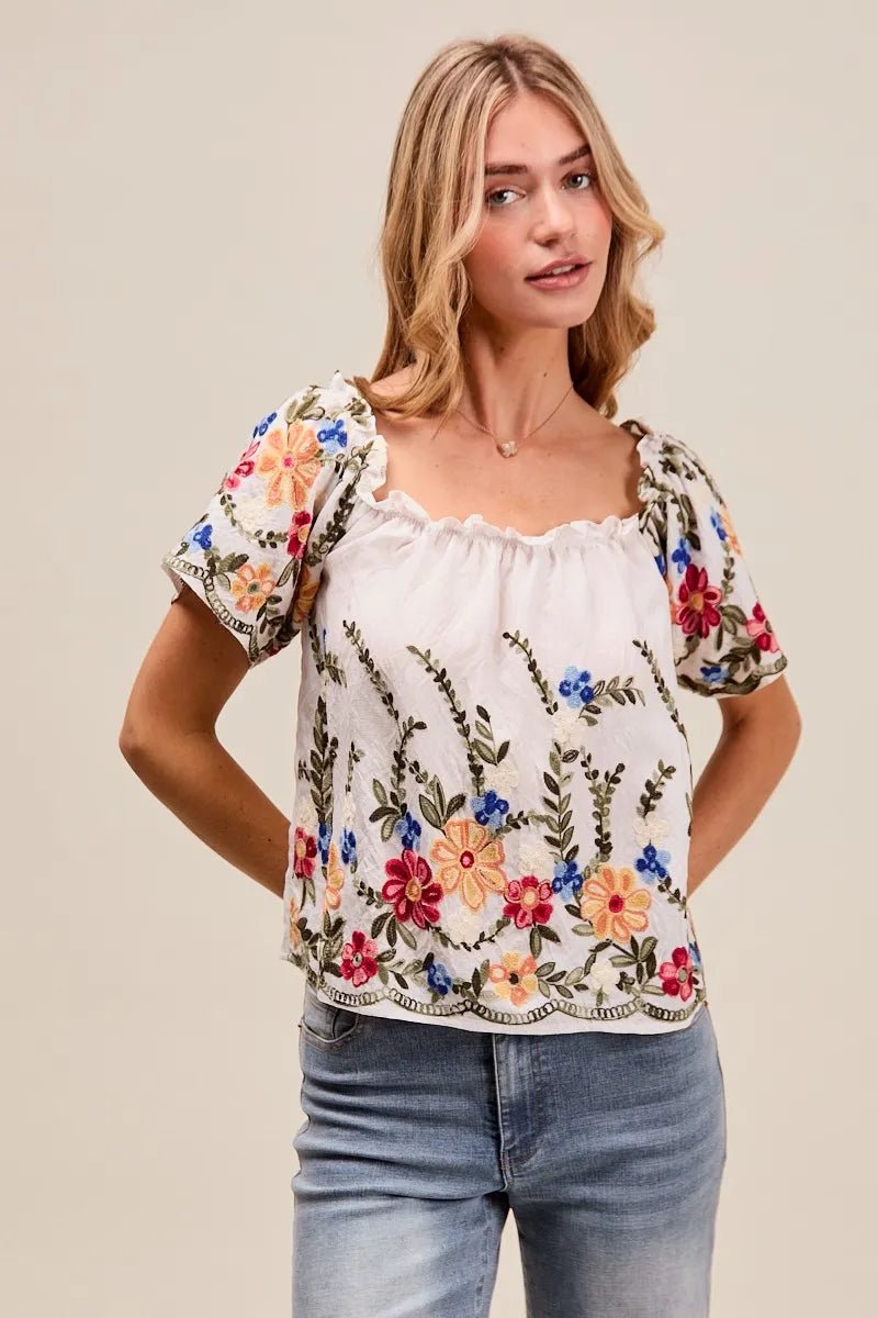 SO ME Floral Embroidered Two Way Off The Shoulder Blouse - Bitsy Gypsy Boutique