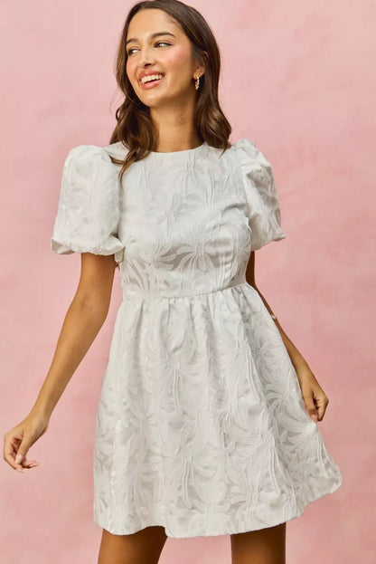 SO ME Floral Jacquard Bubble Shorts Sleeves Mini Dress - Bitsy Gypsy Boutique