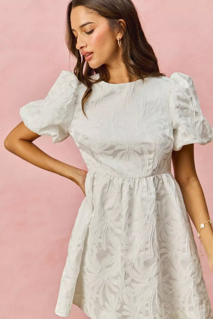 SO ME Floral Jacquard Bubble Shorts Sleeves Mini Dress - Bitsy Gypsy Boutique