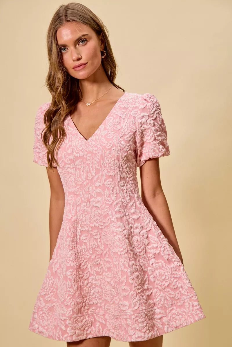 SO ME Floral Jacquard Fit And Flare Daily Mini Dress - Bitsy Gypsy Boutique