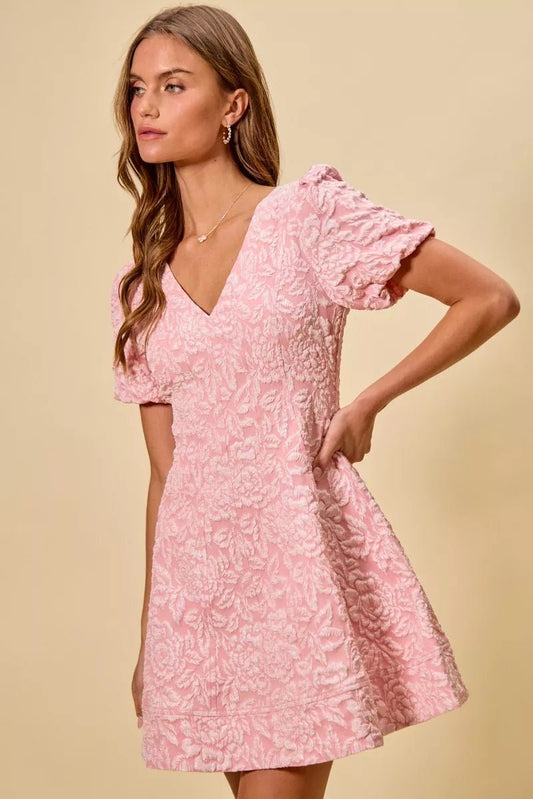 SO ME Floral Jacquard Fit And Flare Daily Mini Dress - Bitsy Gypsy Boutique