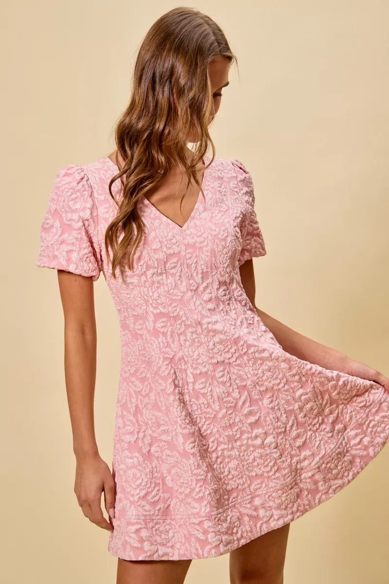 SO ME Floral Jacquard Fit And Flare Daily Mini Dress - Bitsy Gypsy Boutique