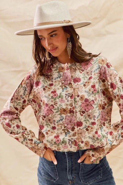 SO ME Floral Print Button Front Sweater Cardigan - Bitsy Gypsy Boutique