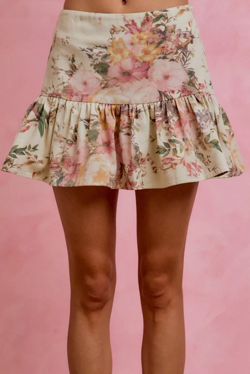 SO ME Floral Print Fit and Flare Mini Skirt - Bitsy Gypsy Boutique