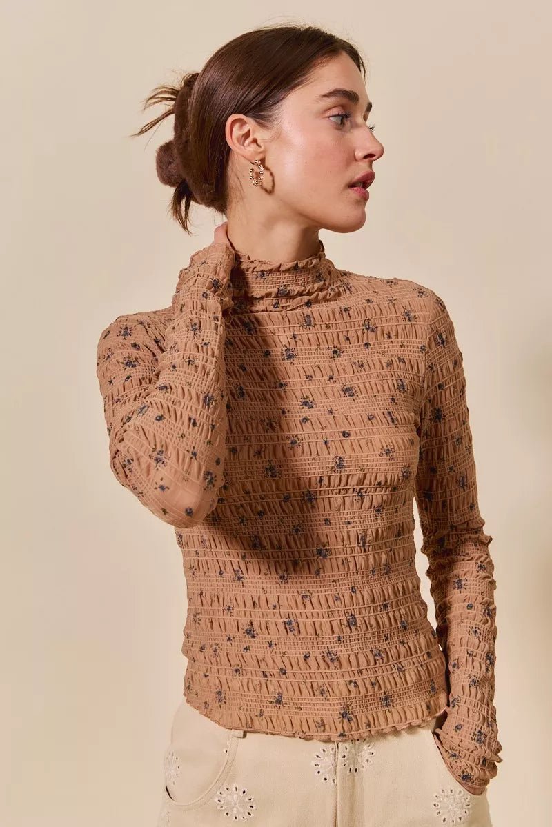 SO ME Floral Print Textured Long Sleeve Knit Top - Bitsy Gypsy Boutique